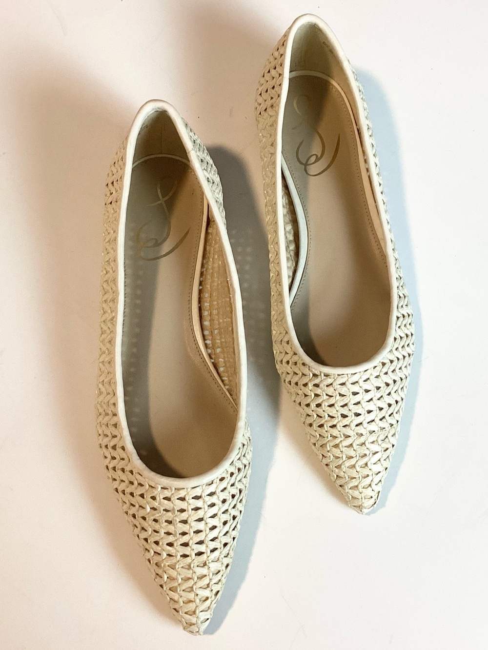 Sam Edelman Wanda Woven Raffia Pointed Toe Flats - Light Tan - 7.5